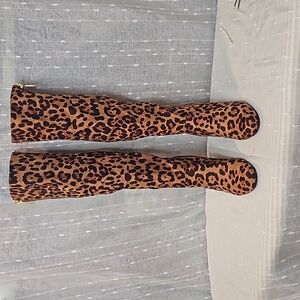 Knee high faux leopard boots